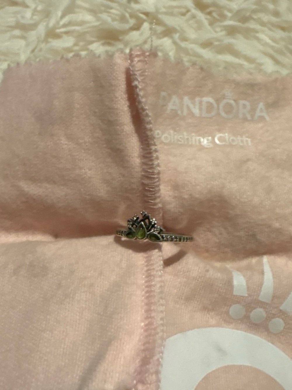 Pandora Silver Tiara Ring with Green Stones - size 5